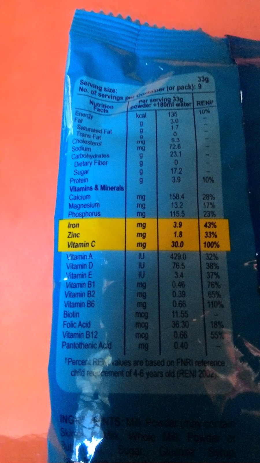 bear brand strawberry nutrition facts