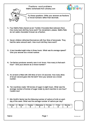 fraction word problems year 5