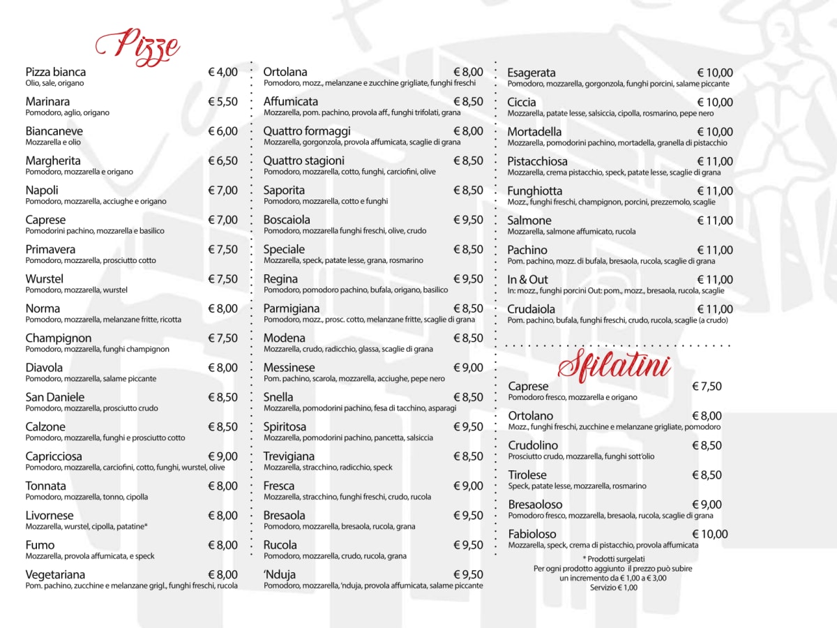 a piazzetta menu