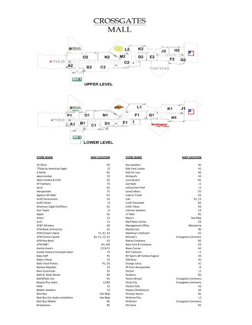 crossgates mall directory map