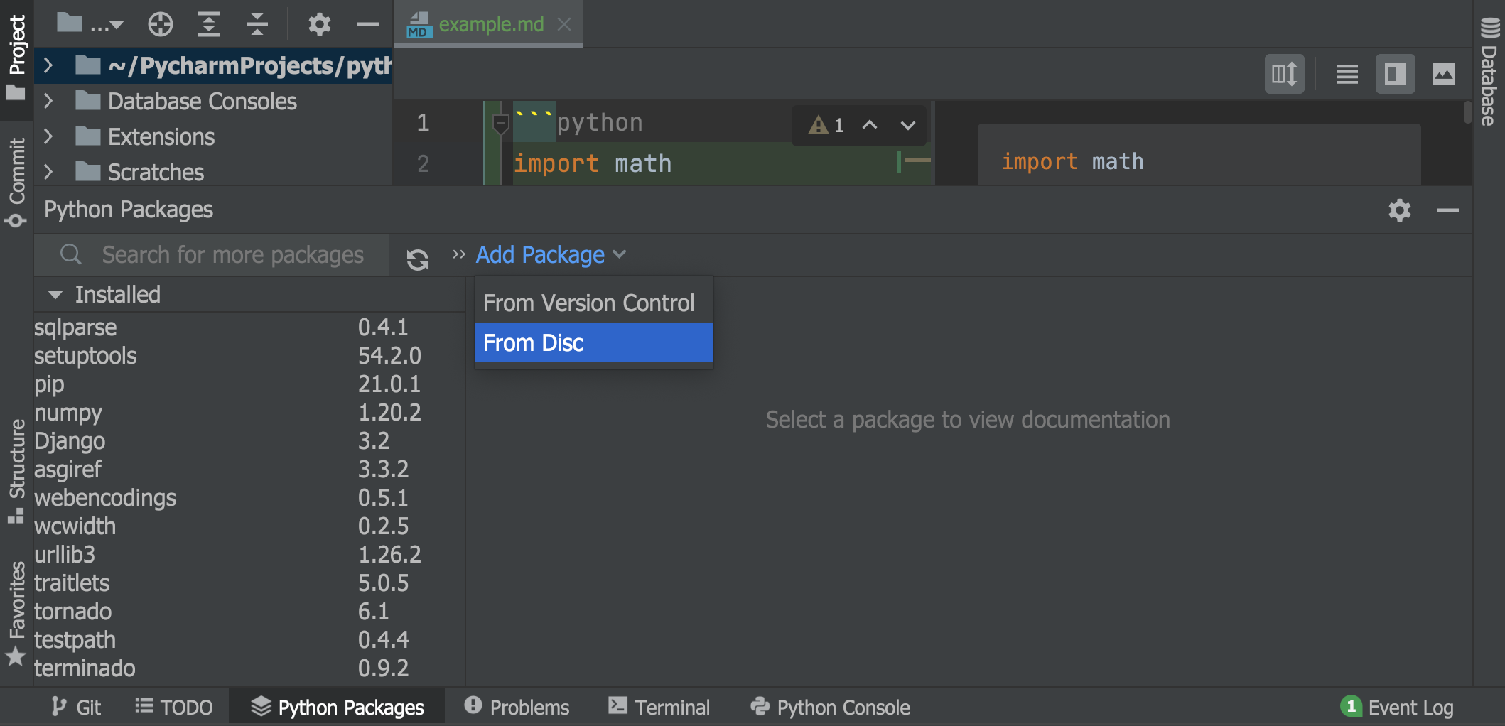 pycharm install packages