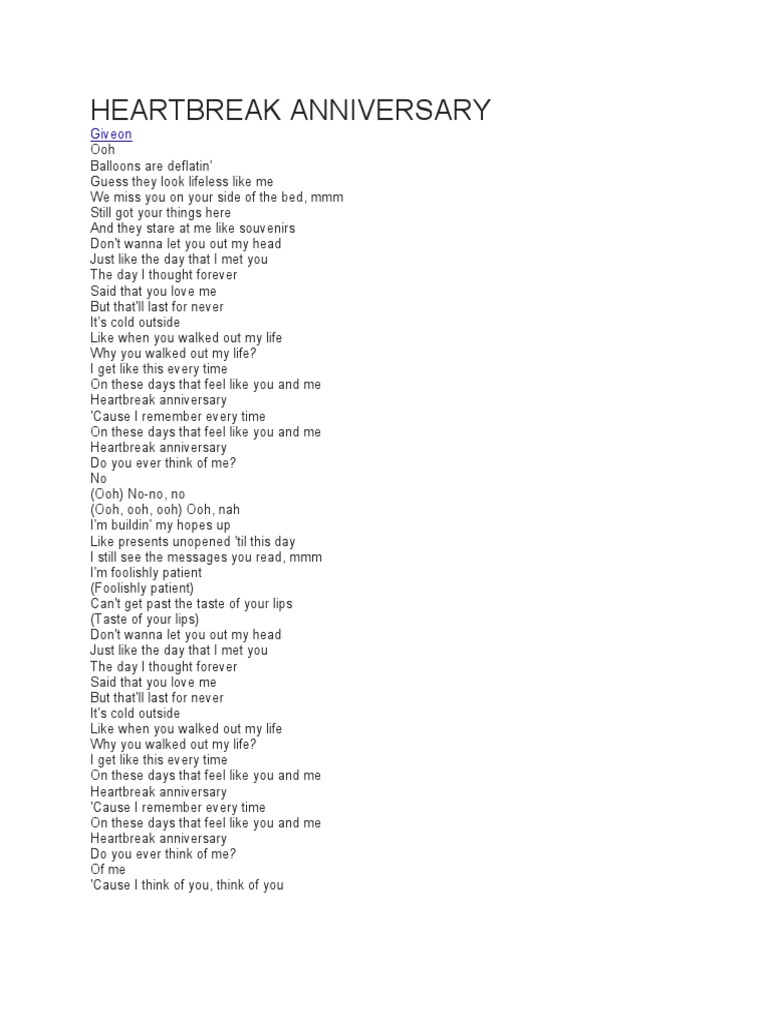 heartbreak anniversary lyrics