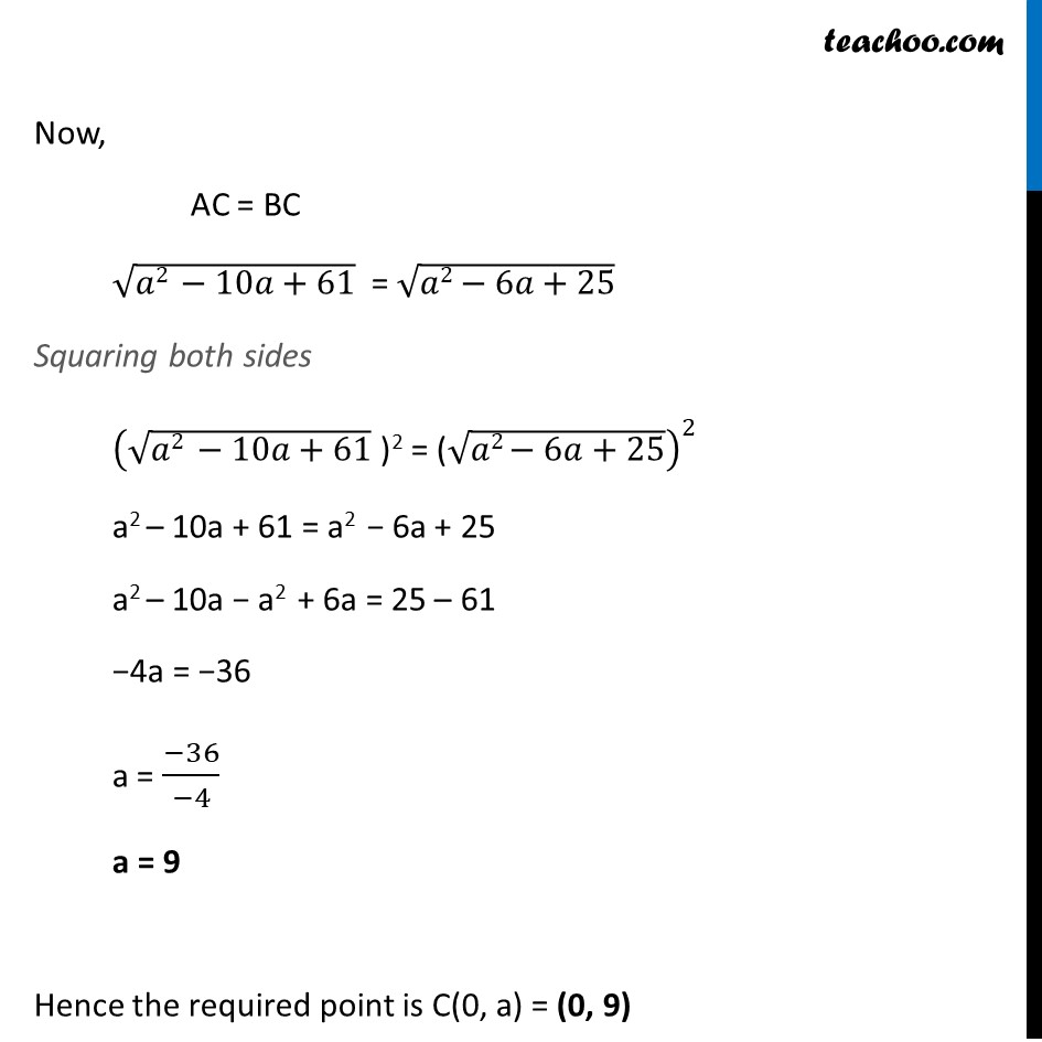 find the point on y axis which is equidistant from