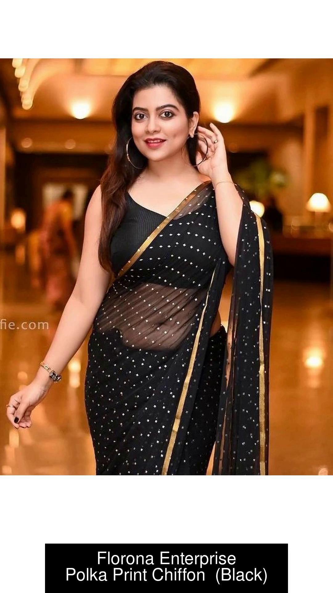 black saree with golden dots