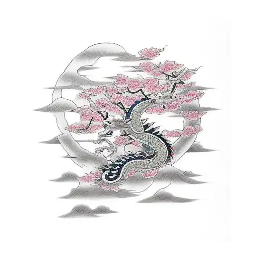 dragon tattoo with cherry blossoms