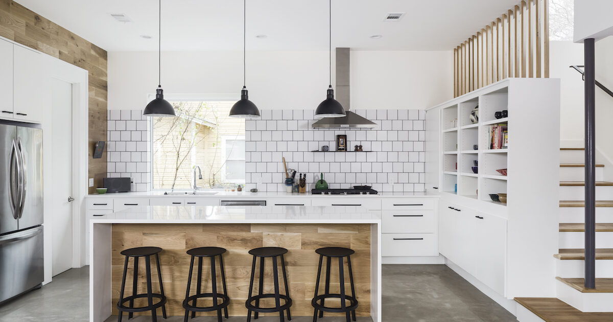 white tile dark grout kitchen