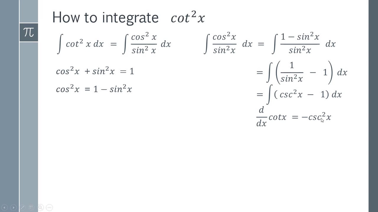 integral cot 2 x dx