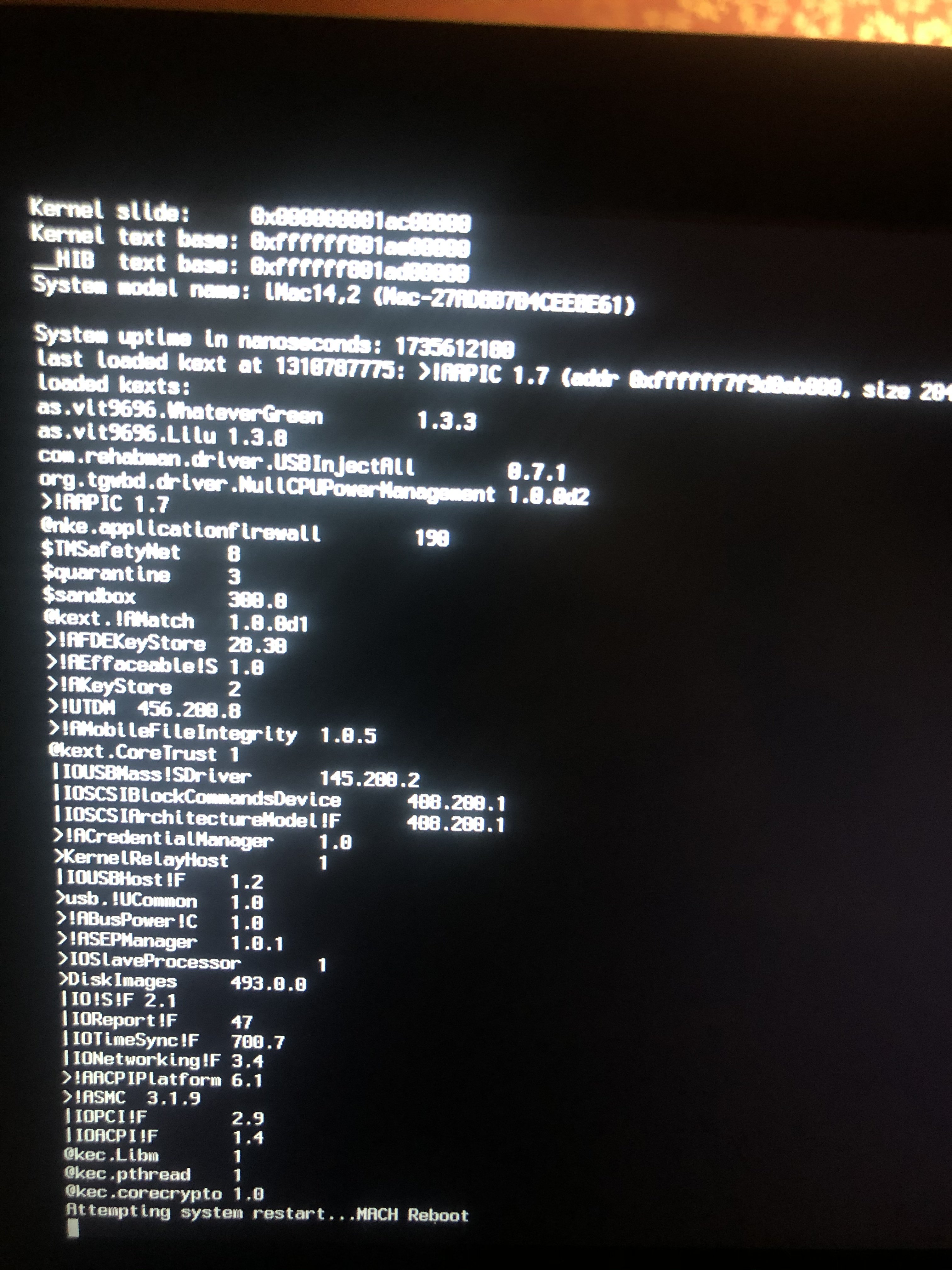 attempting system restart mach reboot