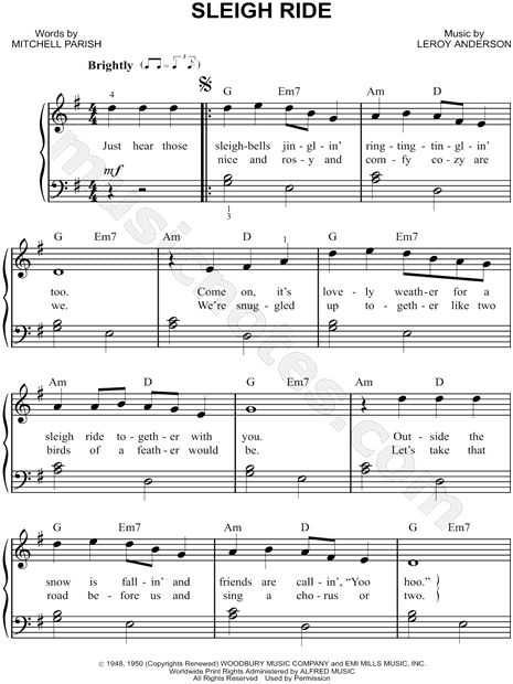 sleigh ride easy piano sheet music