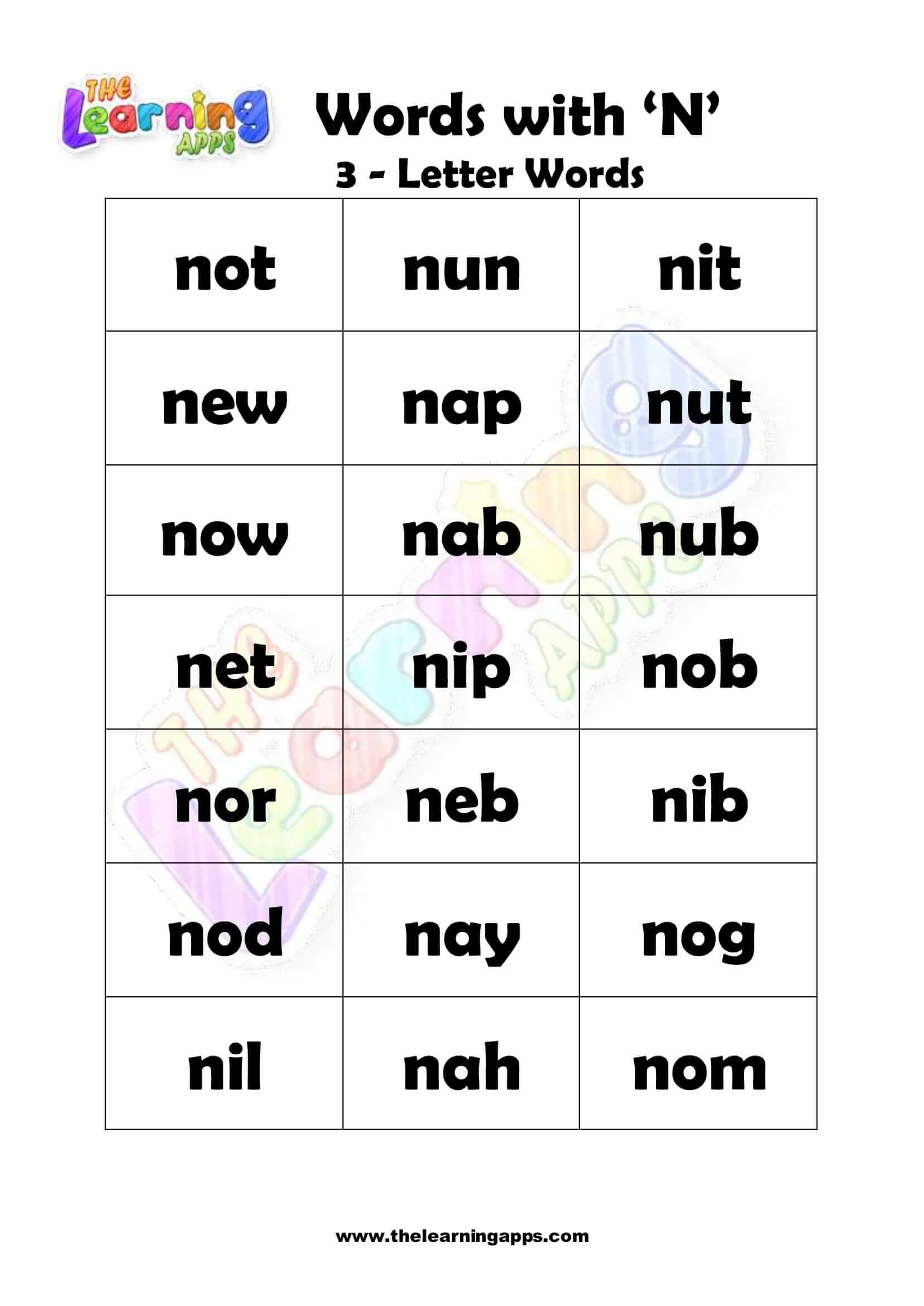 3 letter words with n