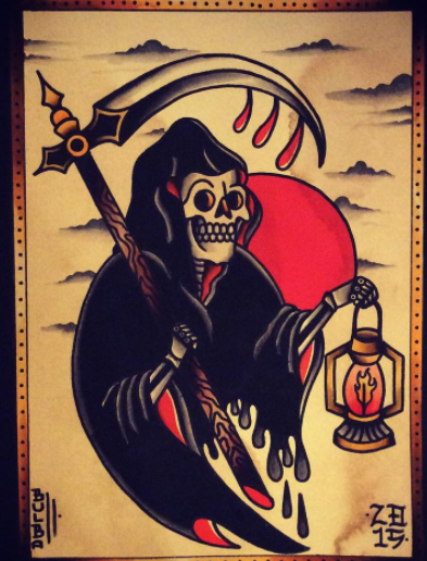 american traditional grim reaper tattoo flash