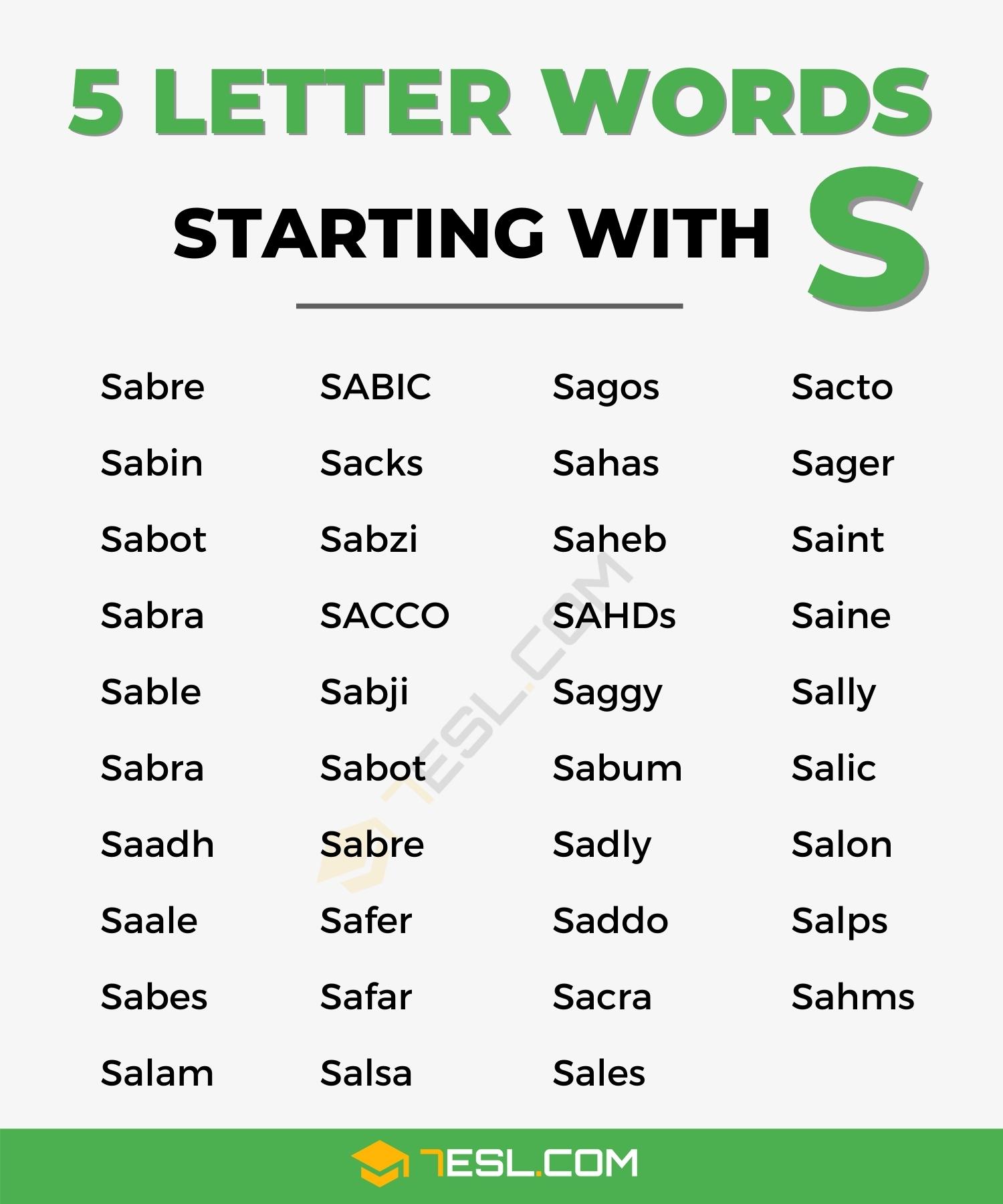 5 letter words starting s