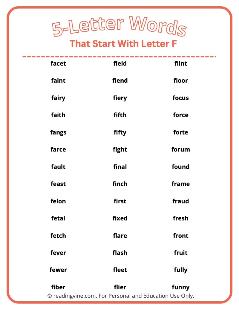 5 letter words starting with f