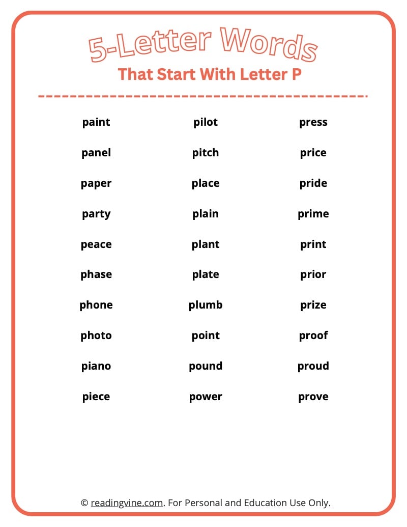 5 letter words that start with p u