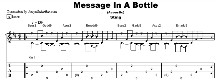 sting message in a bottle chords