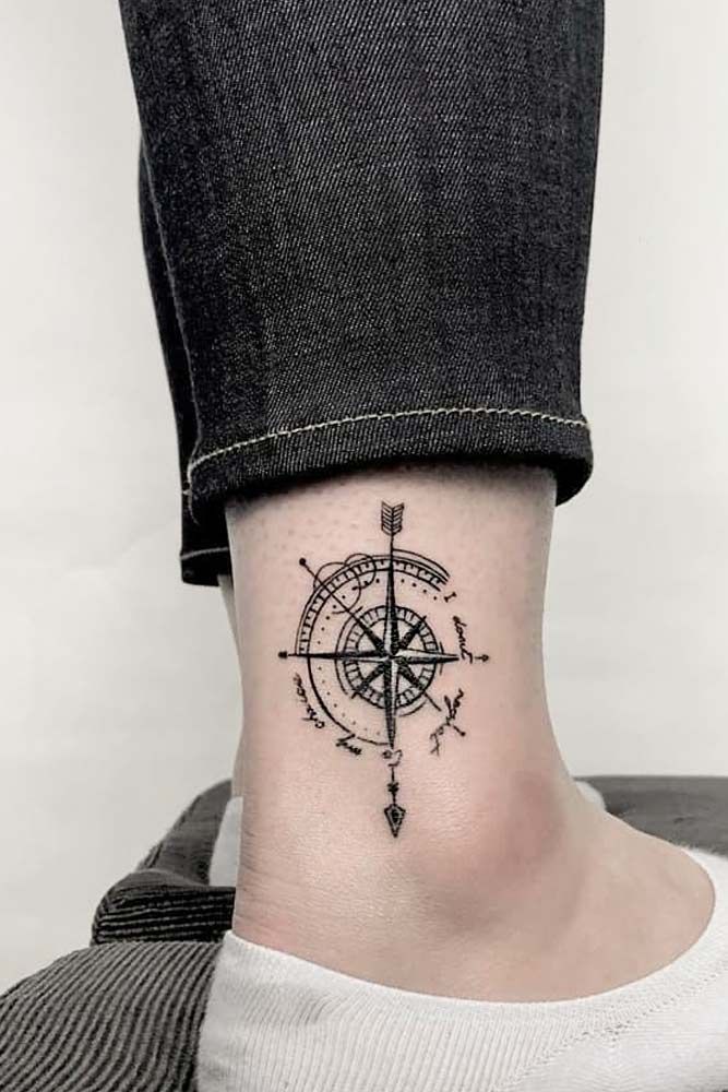 compass tattoo on leg