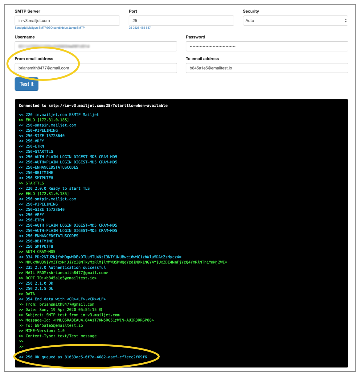 gmass smtp test