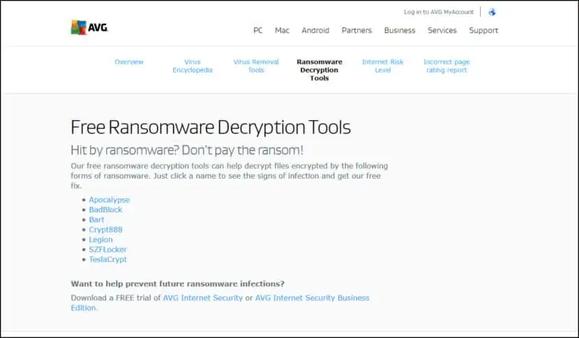 avg ransomware decryption tool