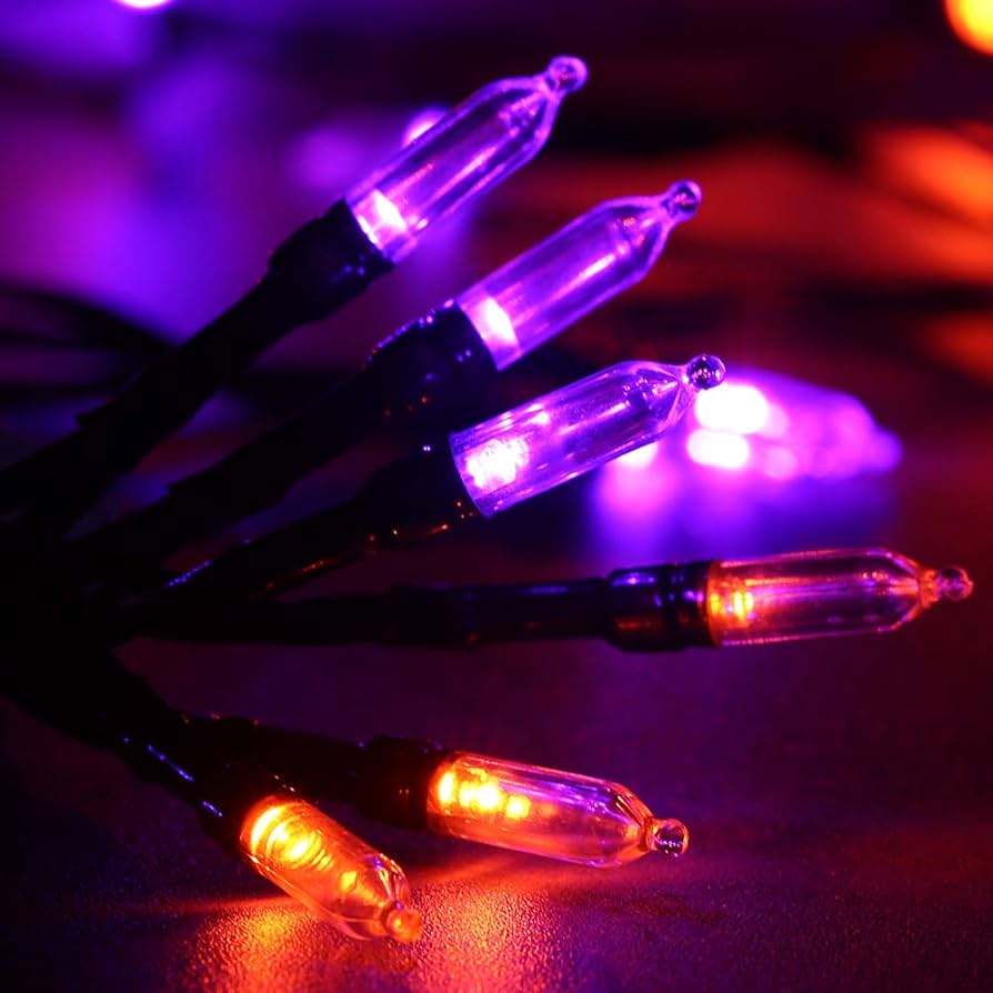 purple orange string lights