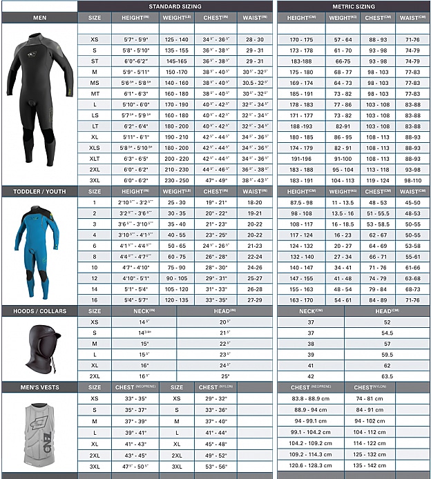 o neill size chart