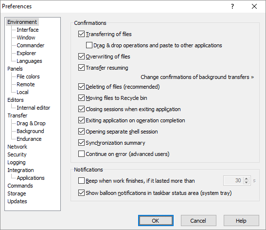 winscp session options