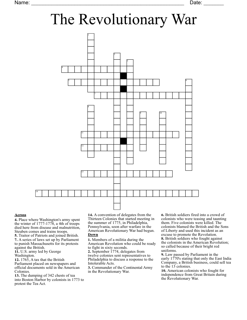 revolutionary crossword