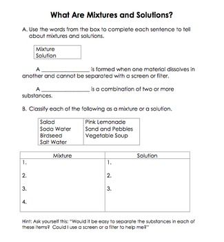 worksheet mixtures and solutions answer key pdf