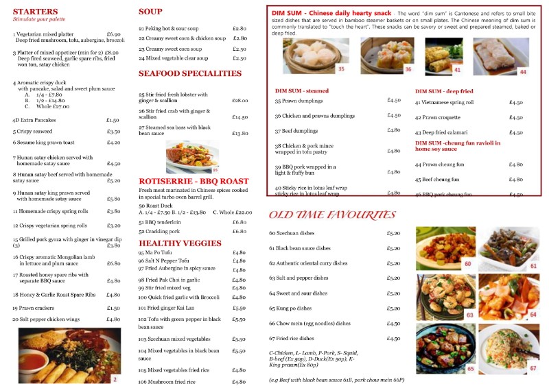 rendezvous chinese restaurant menu