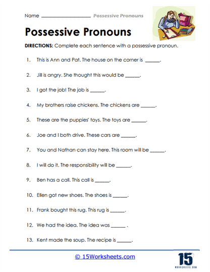 worksheets possessive pronouns