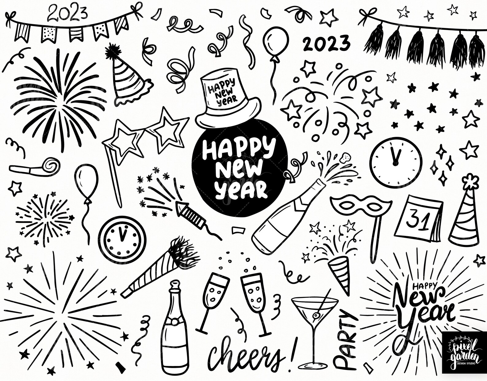 happy new year doodle art