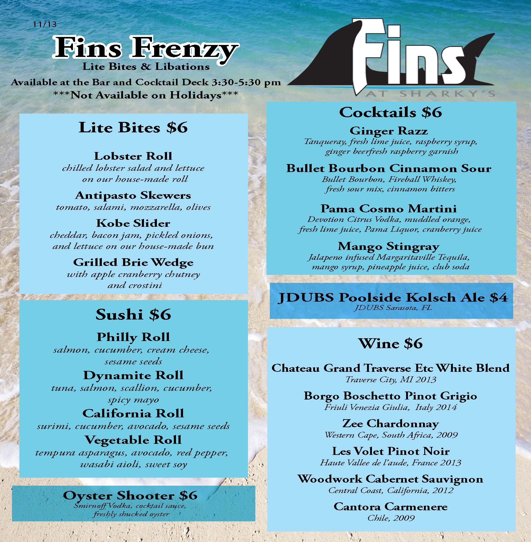 fins venice fl menu