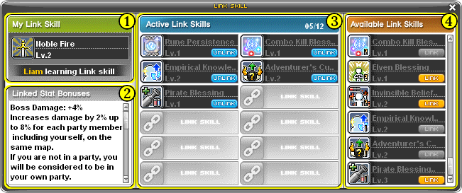 maplestory list of link skills