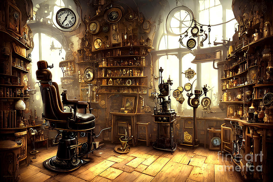 steampunk barber salon