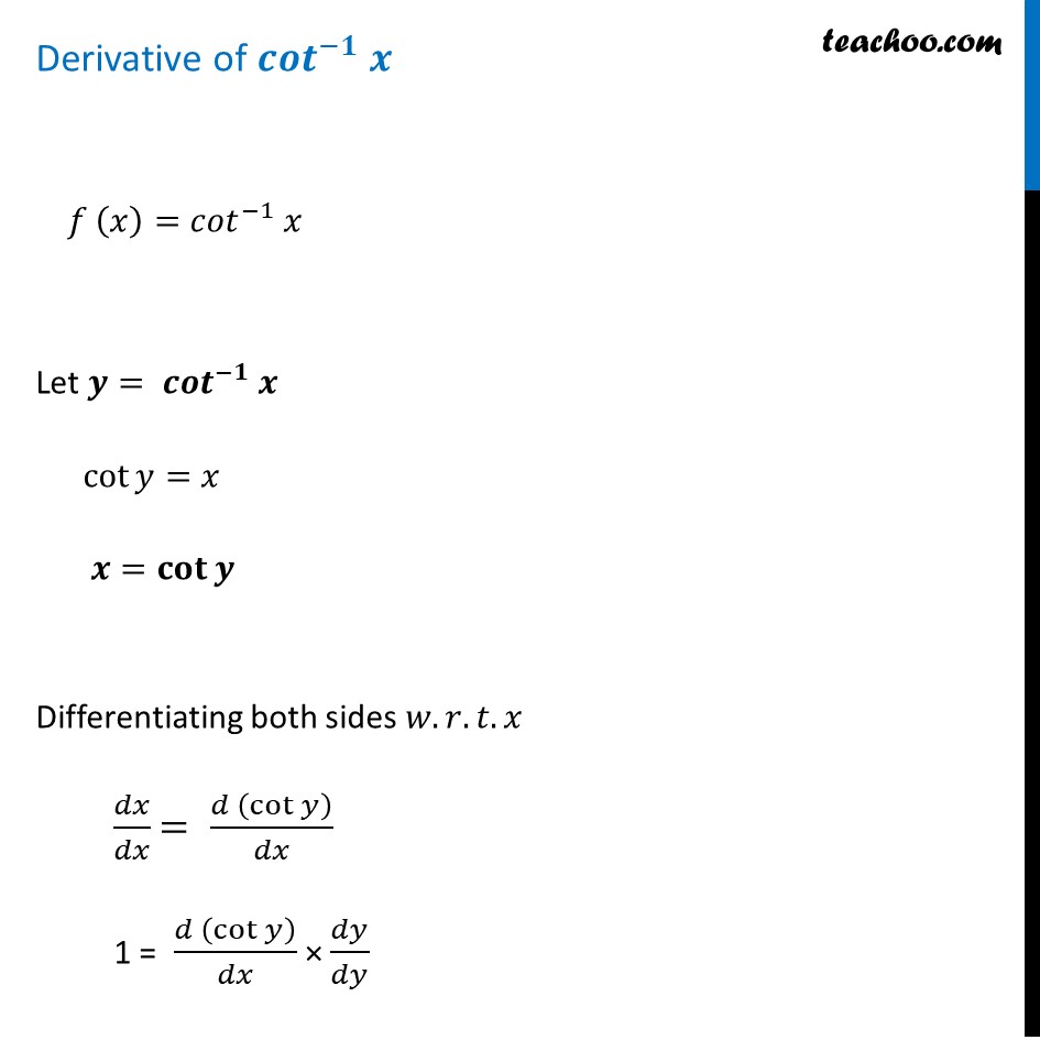 cot inverse x derivative