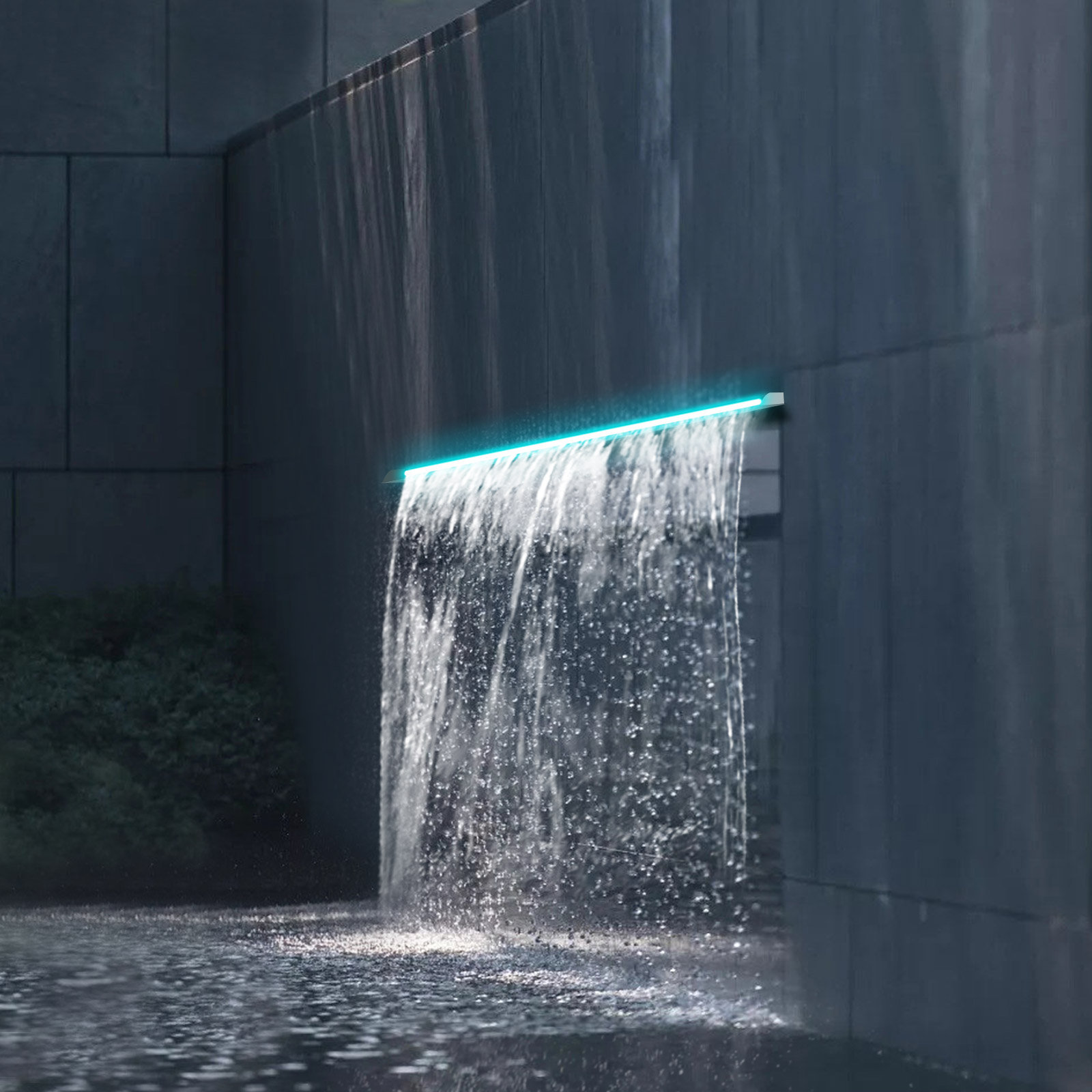 outdoor wall fountain with light