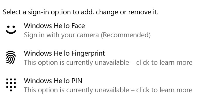 windows hello this option is currently unavailable