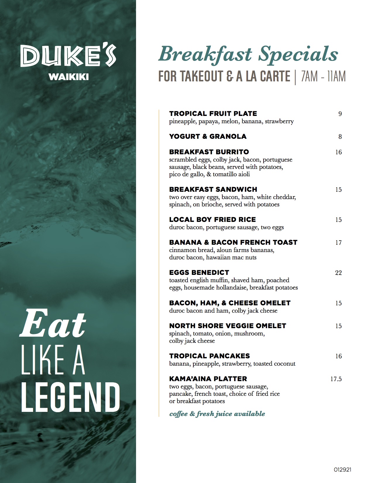 dukes hawaii menu