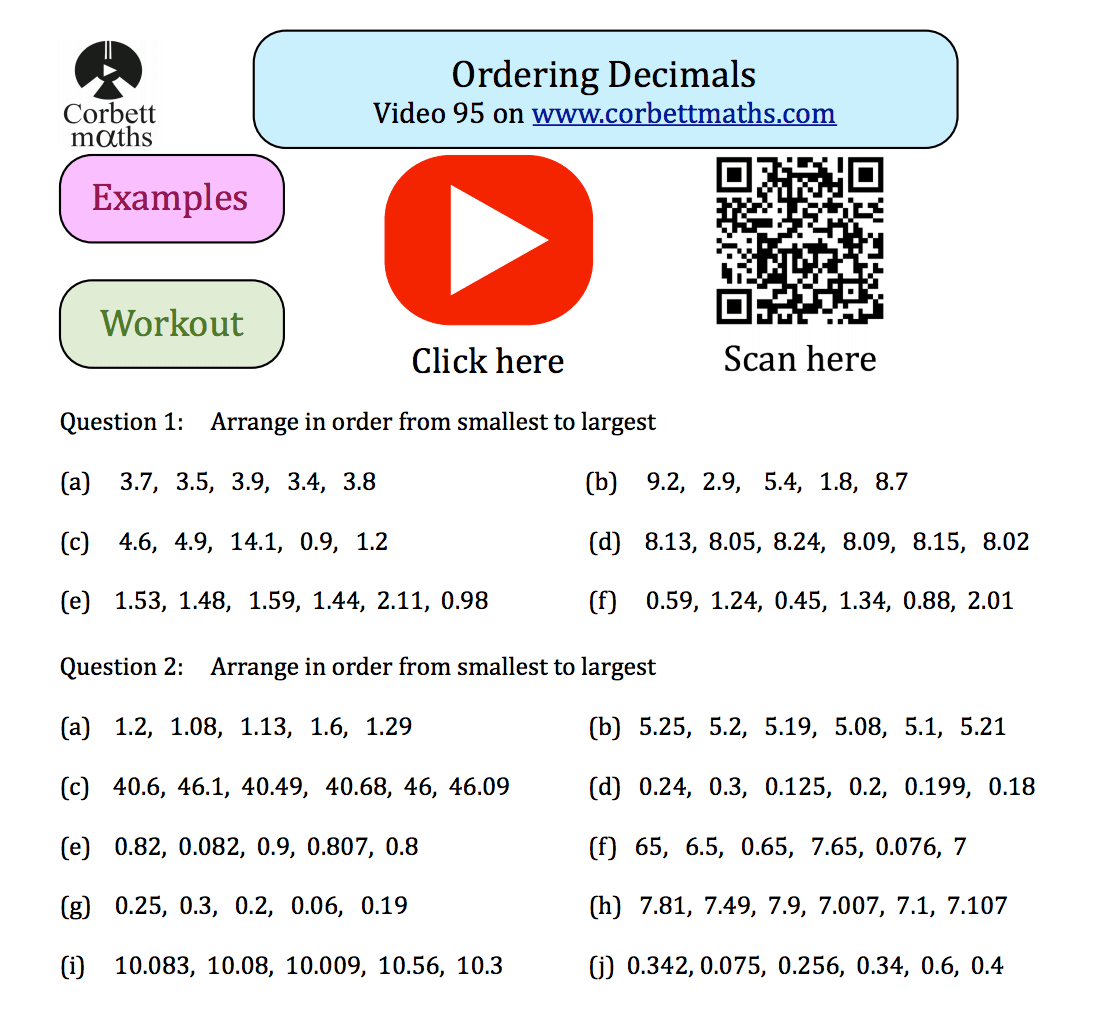 corbett maths decimals