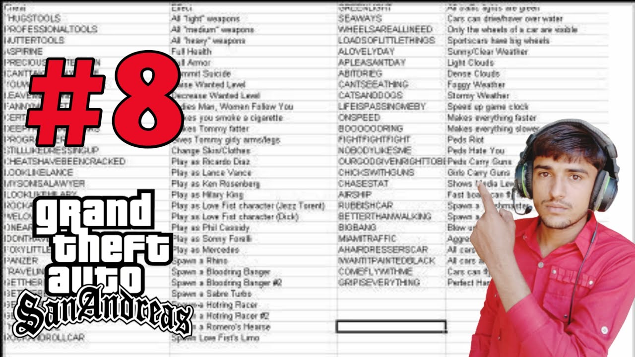 san andreas game cheat codes