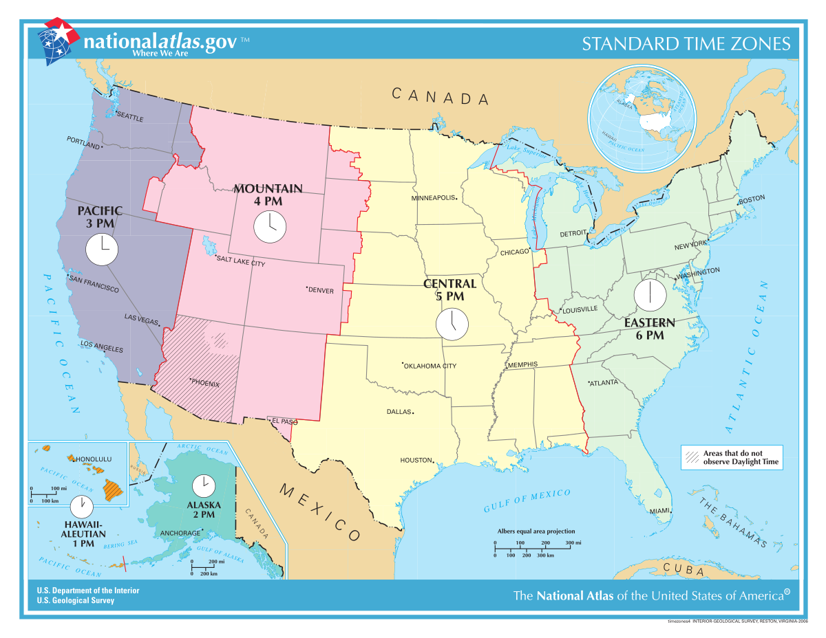 map of time zones in usa