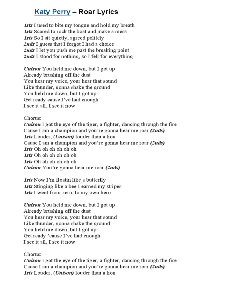 katy perry roar song lyrics