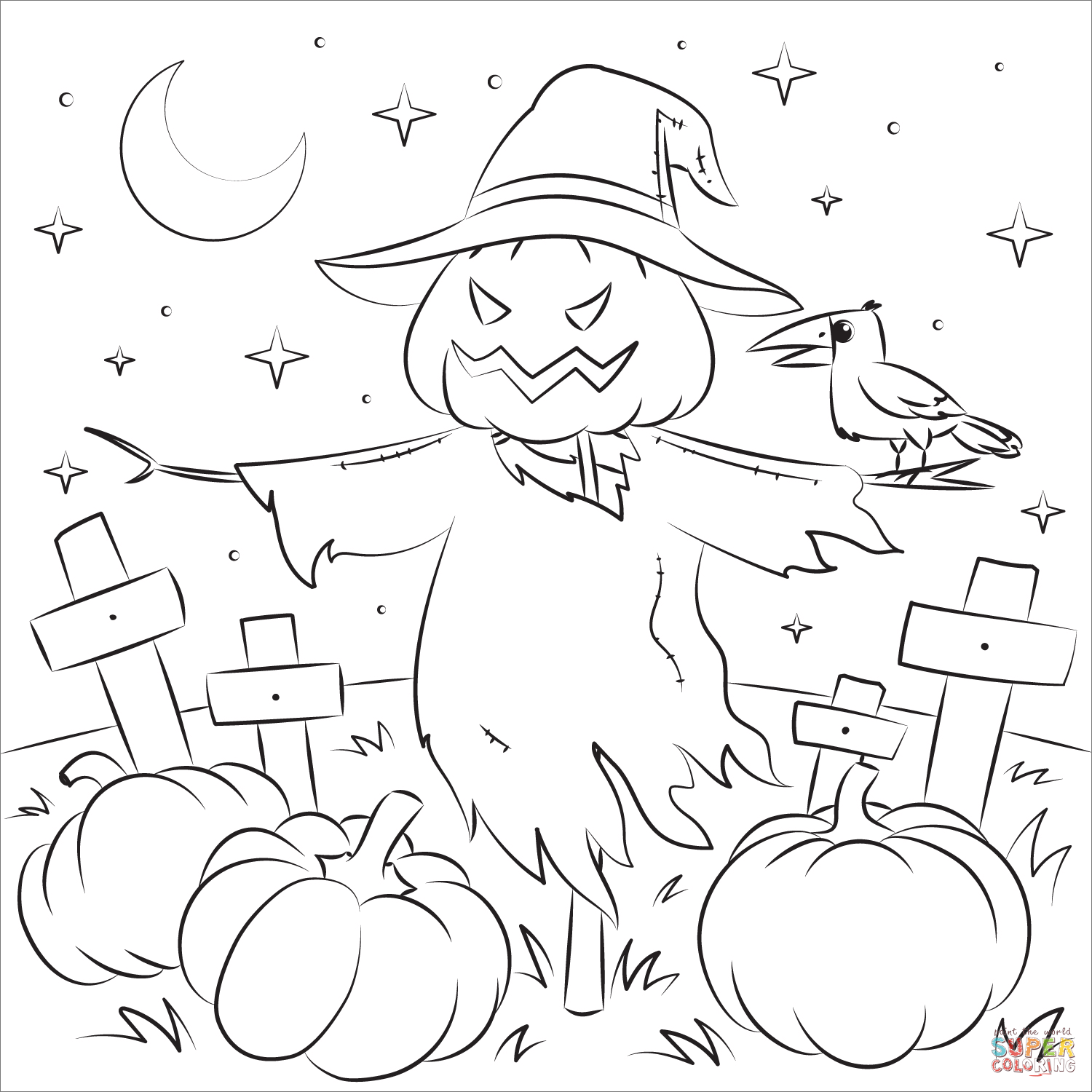 scarecrow coloring page printable