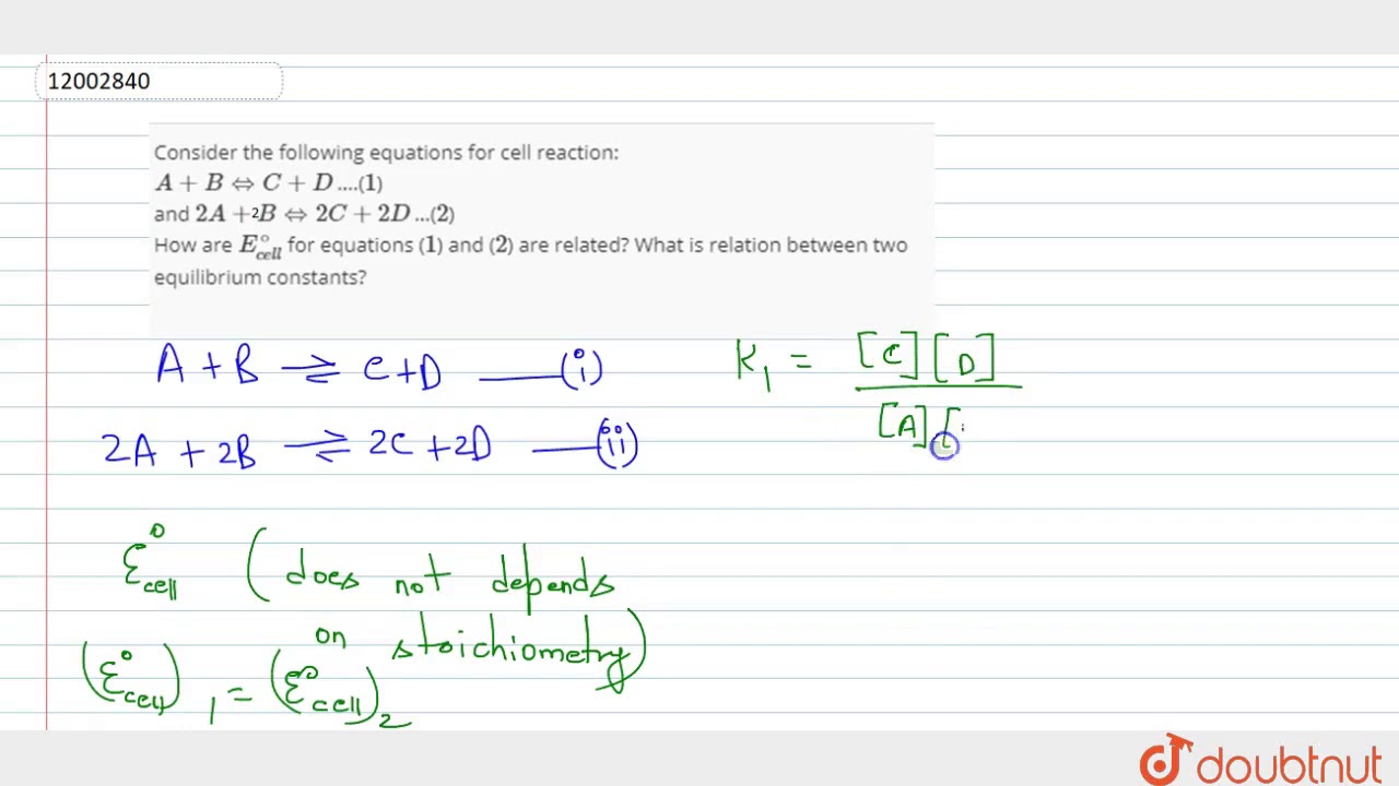 consider the following equation for a cell reaction