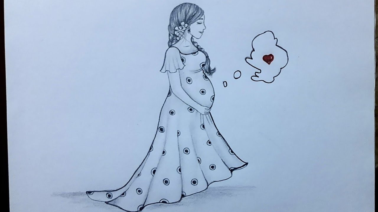 pregnant lady pencil drawing