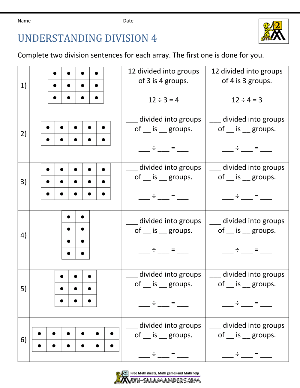 division arrays worksheets