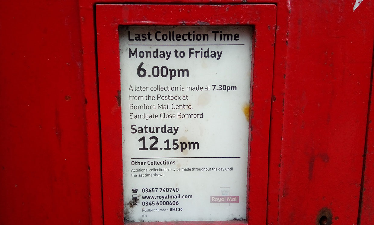 collection times royal mail post boxes