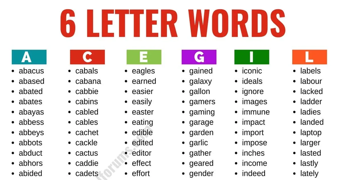 6 letter words ending in y