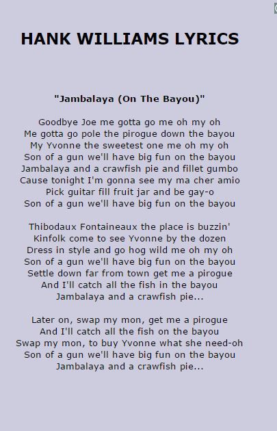 jambalaya lyrics