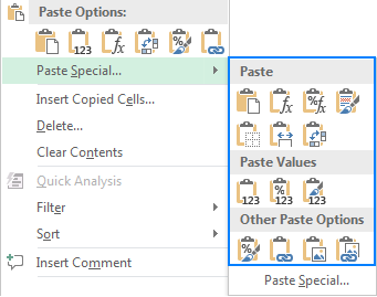 shortcut to paste values