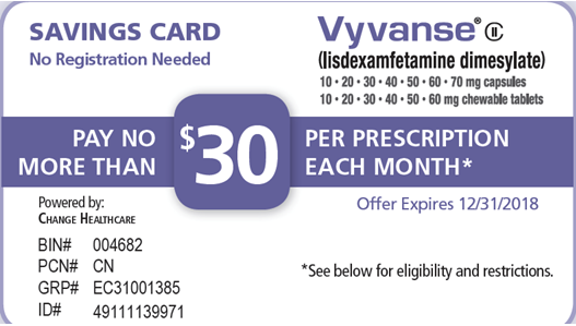 vyvanse savings card pay no more than $15